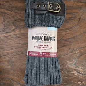Muk Luks Charcoal Knee High Buckle Socks